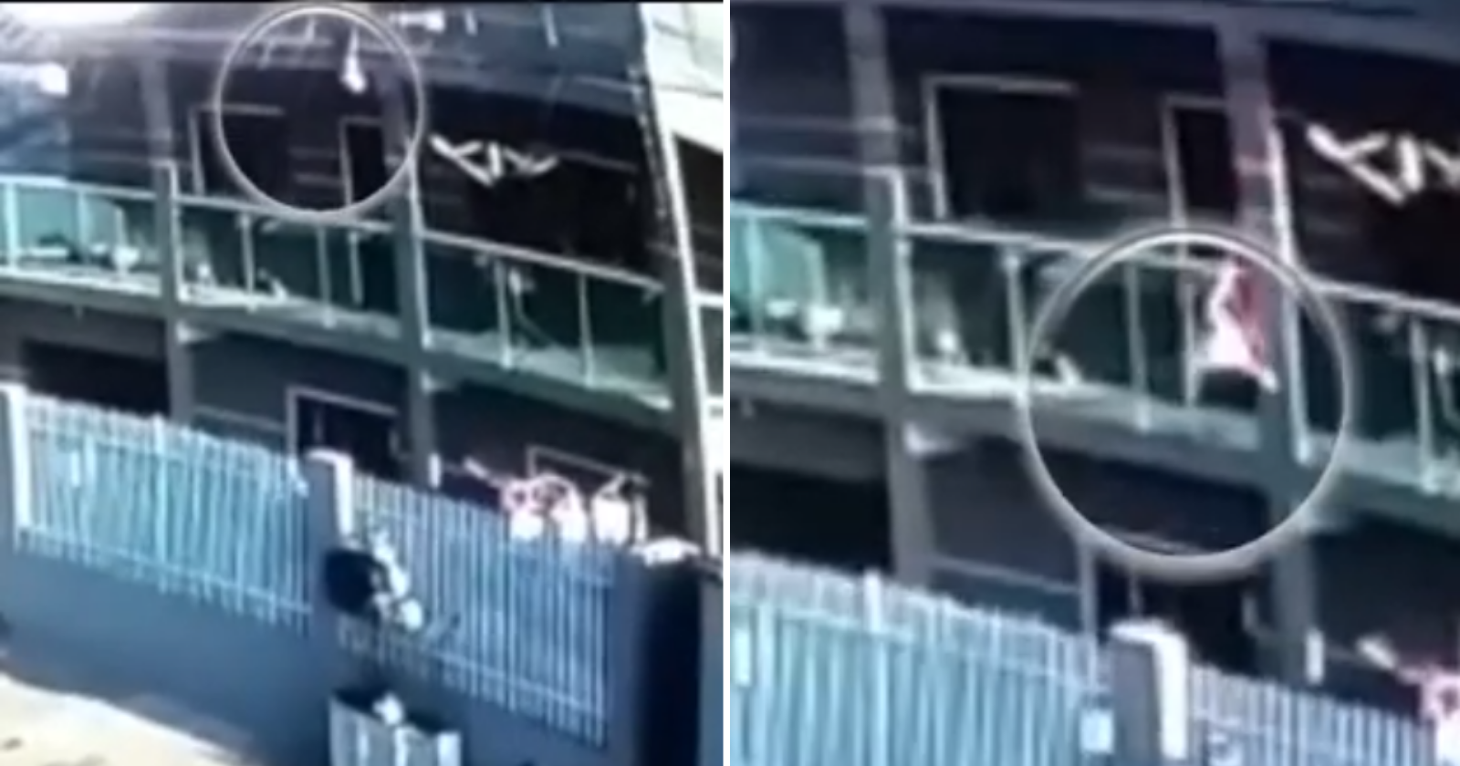 Vizinho de 75 anos resgata menina caindo de varanda e câmera flagra o susto