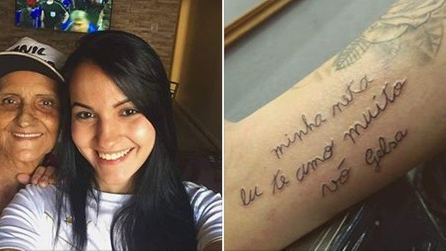 Neta tatua bilhete escrito pela avó que se alfabetizou aos 73 anos: 'Orgulhosa dela!'