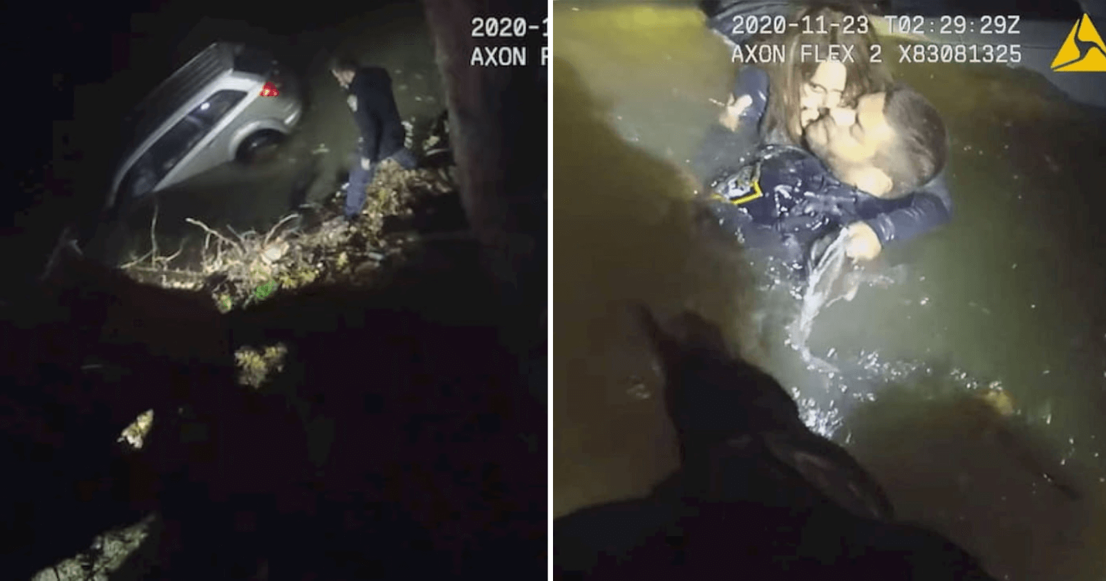 Após cair em rio de águas congeladas, policiais fazem resgate assustador de mulher presa em carro