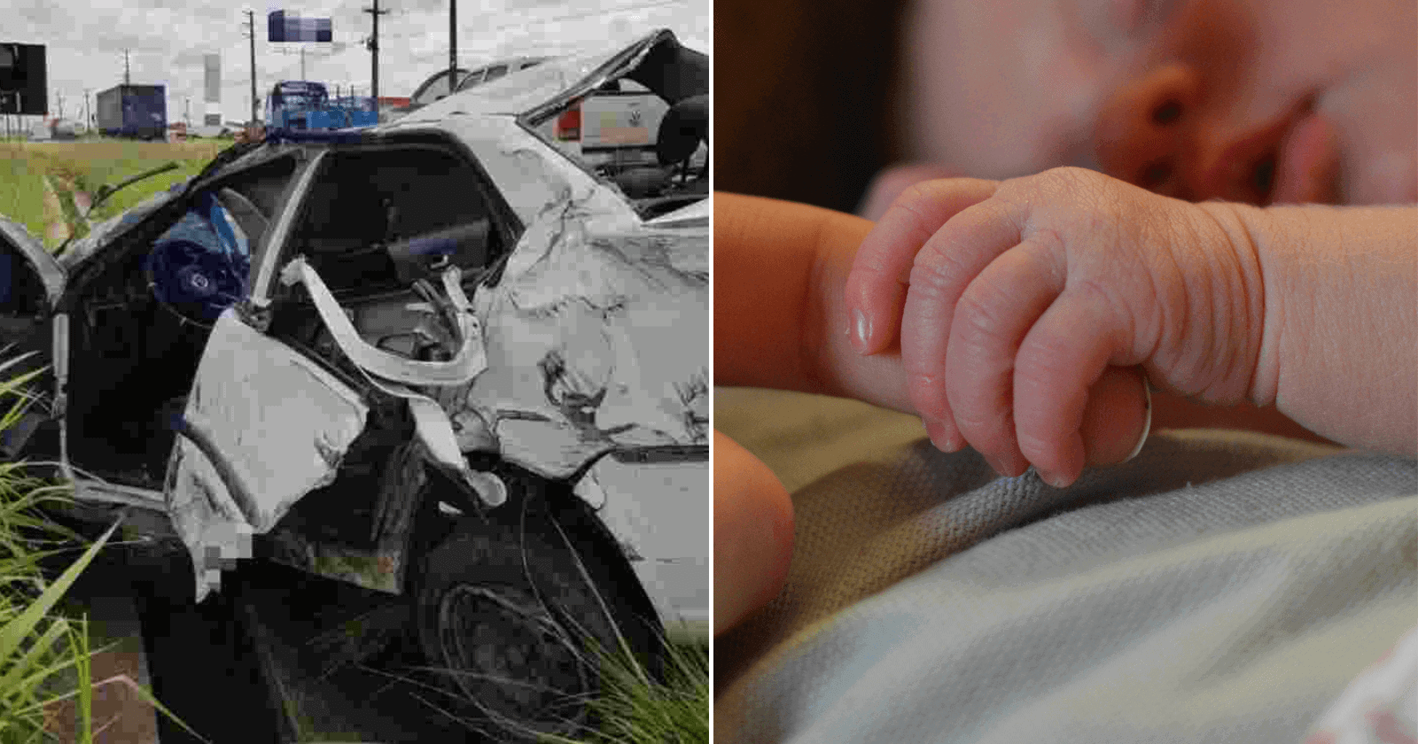 Bebê de apenas 8 dias sai ilesa de acidente envolvendo um carro e um caminhão