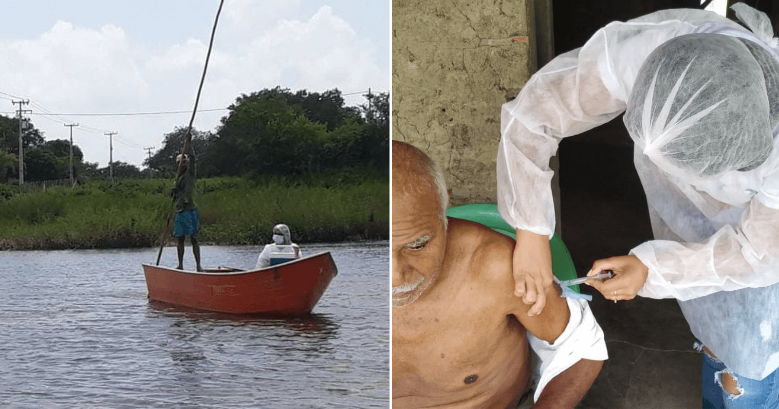 Técnica em enfermagem usa canoa para atravessar rio e vacinar idoso do outro lado
