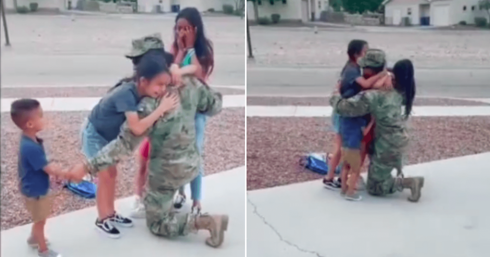 Após 9 meses no exército, pai reencontra filhos e reação é emocionante