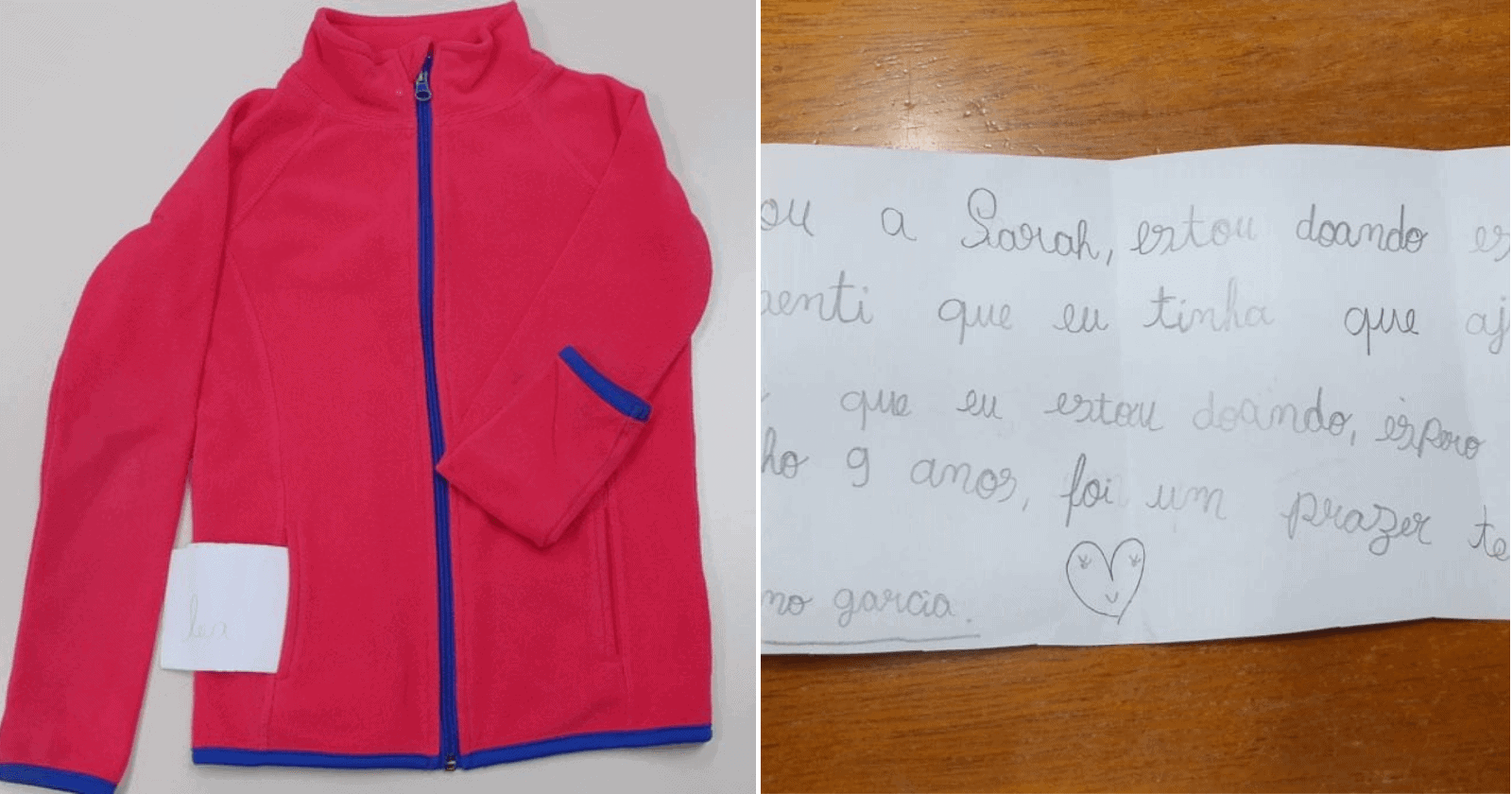 Menina de 9 anos emociona ao deixar bilhete em casaco doado