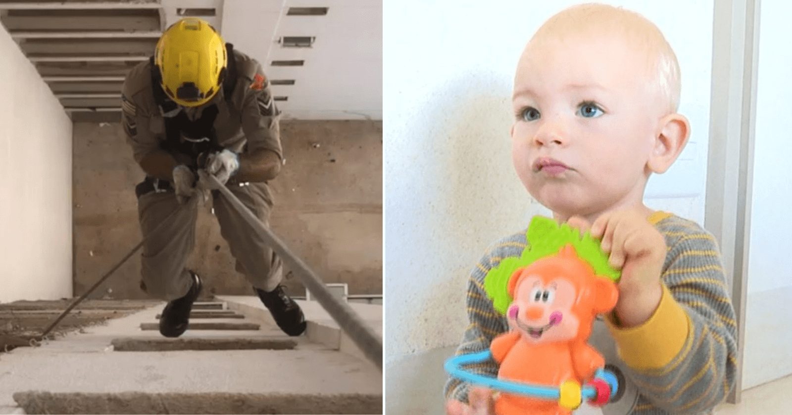 Bombeiro faz rapel para resgatar bebê preso em banheiro de apartamento