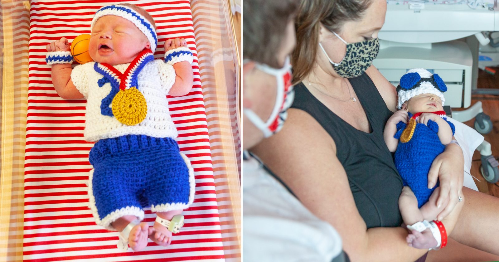 Enfermeiras criam uniformes esportivos de crochê para recém-nascidos