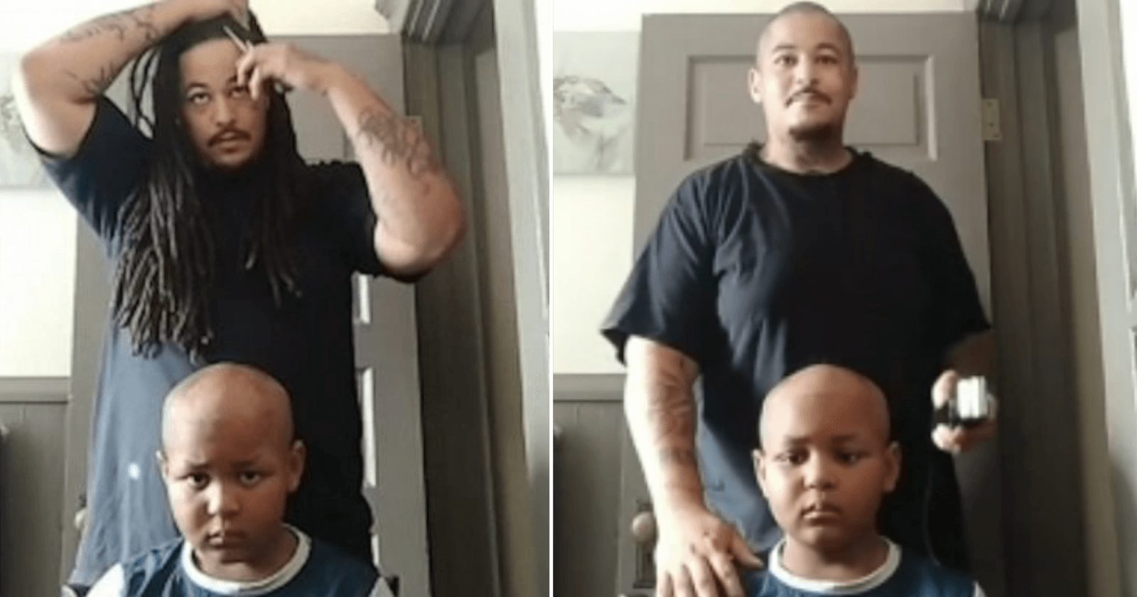 Pai raspa seus longos cabelos em solidariedade ao filho com câncer