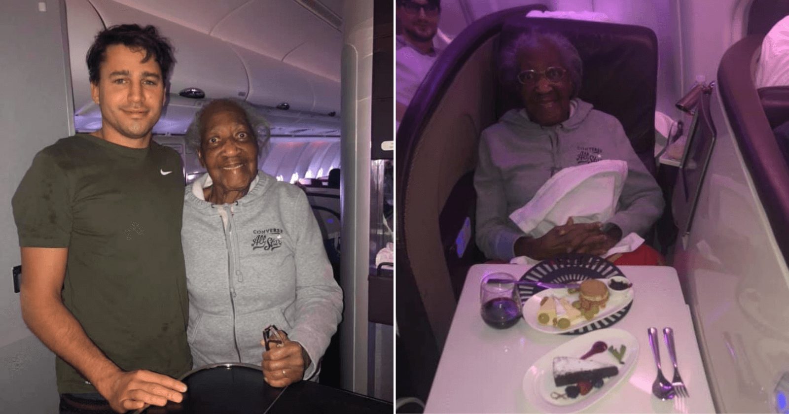 Jovem cede lugar em primeira classe de avião para idosa aproveitar momento
