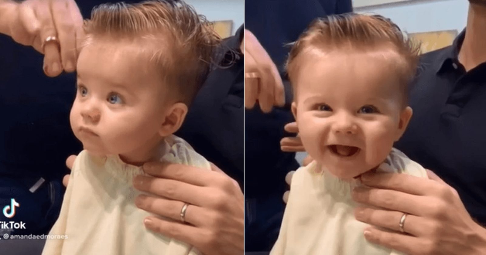 Reação de bebê ao cortar cabelo pela primeira vez é a coisa mais fofa da web