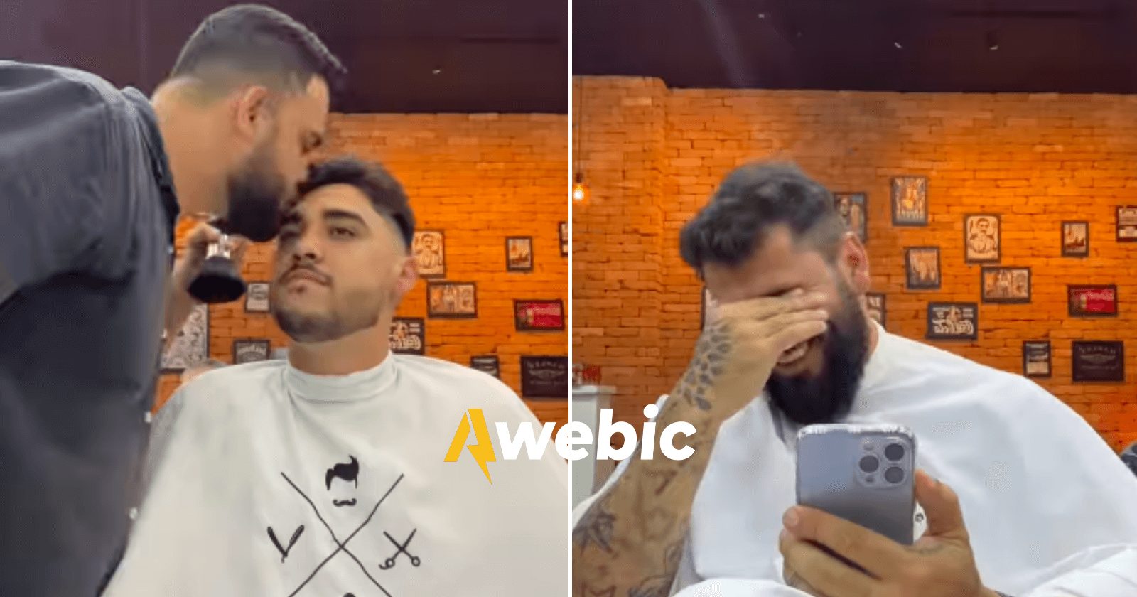 Barbeiro mostra reação hilária de clientes ao ganharem um beijinho