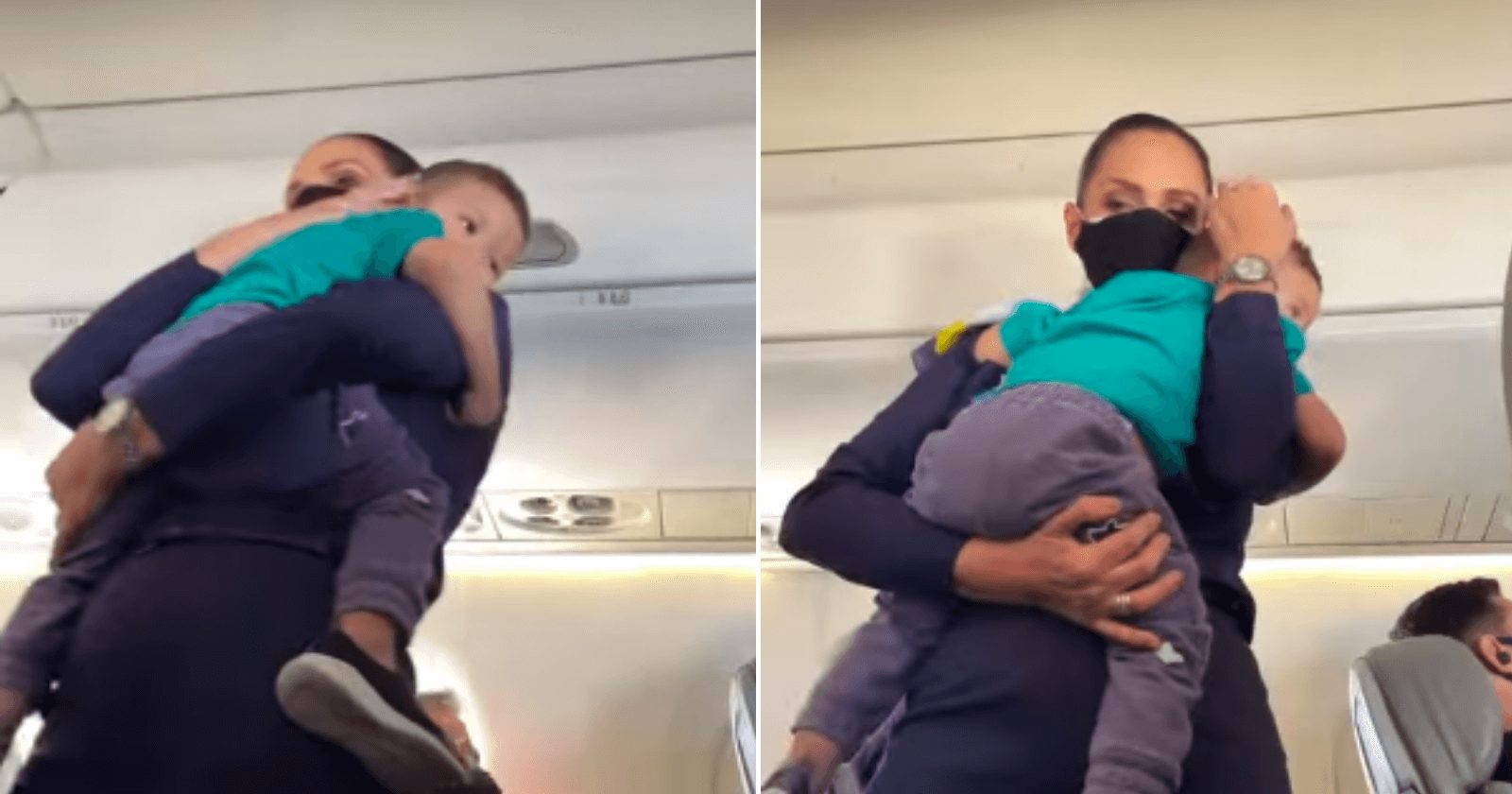 Comissária de bordo coloca bebê que chorava para dormir